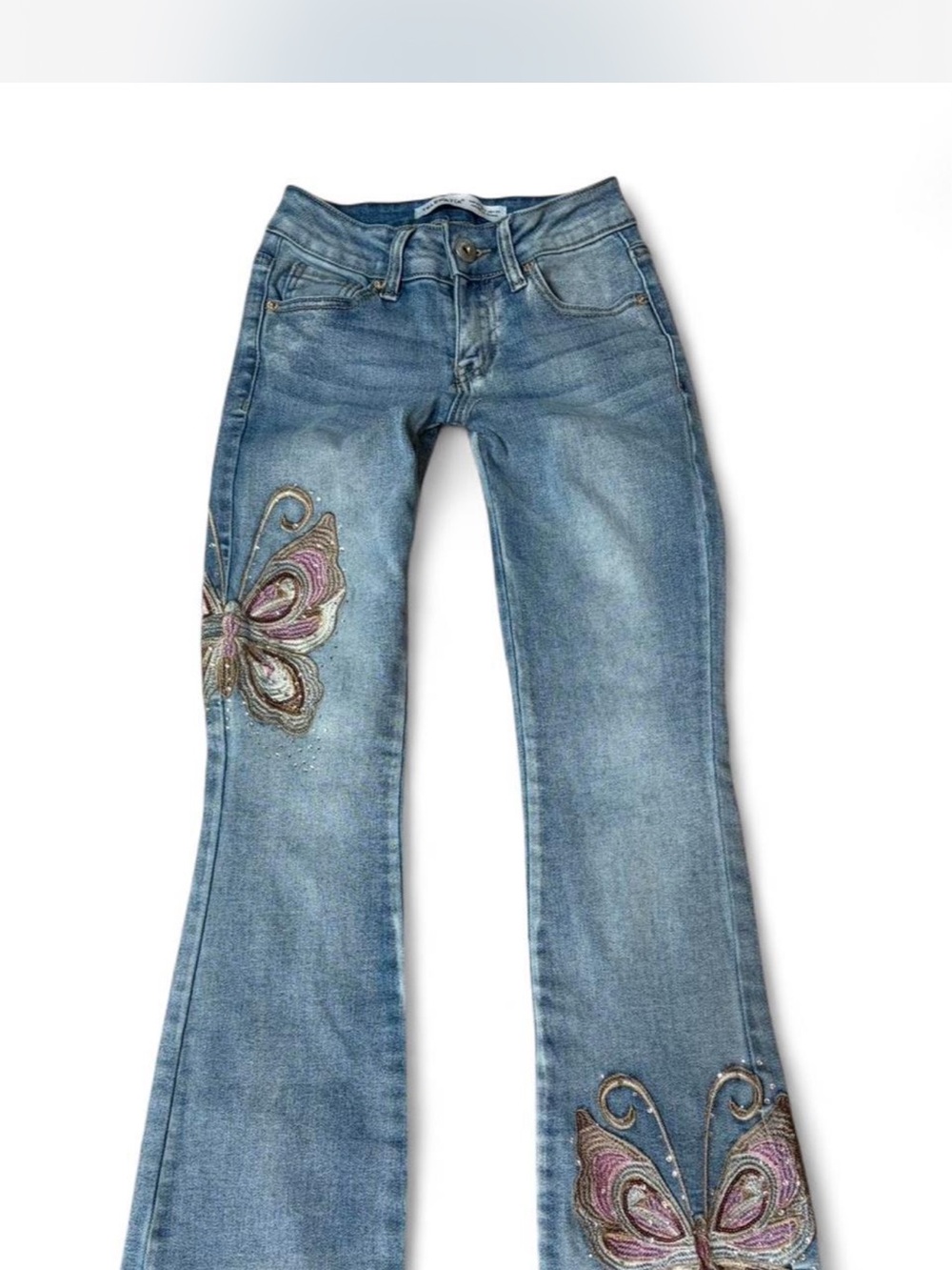 Women’s Blue Embroidered Butterfly Flare Jeans